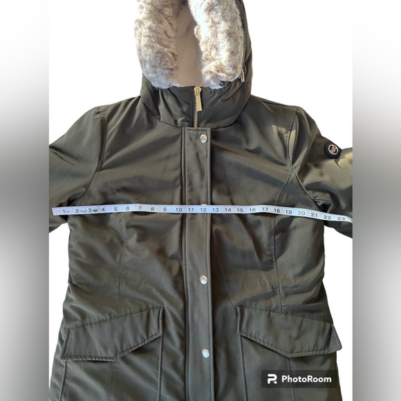 MICHAEL Michael Kors Hooded Fur Snap Front Polyfill Anorak Coat Medium Parka Med - Picture 11 of 16